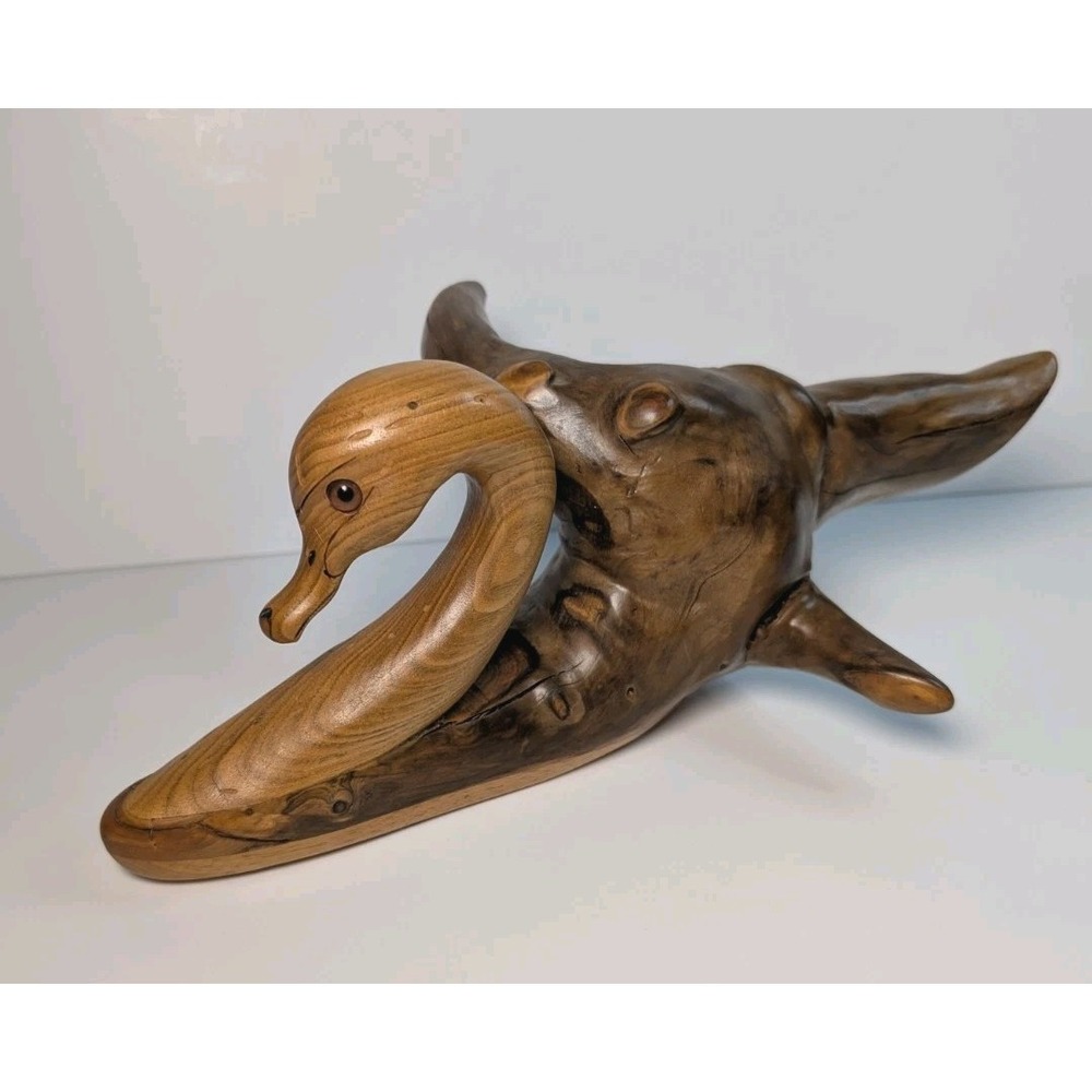 Vtg Tundra Swan Wood Hand Carved Driftwood By N. A.‎ Needham Canada Laberge Lake - Picture 2 of 10
